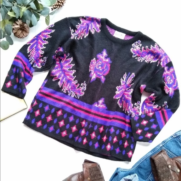 VINTAGE Helen Sue feather & Rose neo print knit sweater - Picture 2 of 8